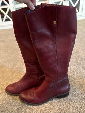 INC International Concepts Womens 9 Fawne Burgundy Leather Riding Boots MSRP$179